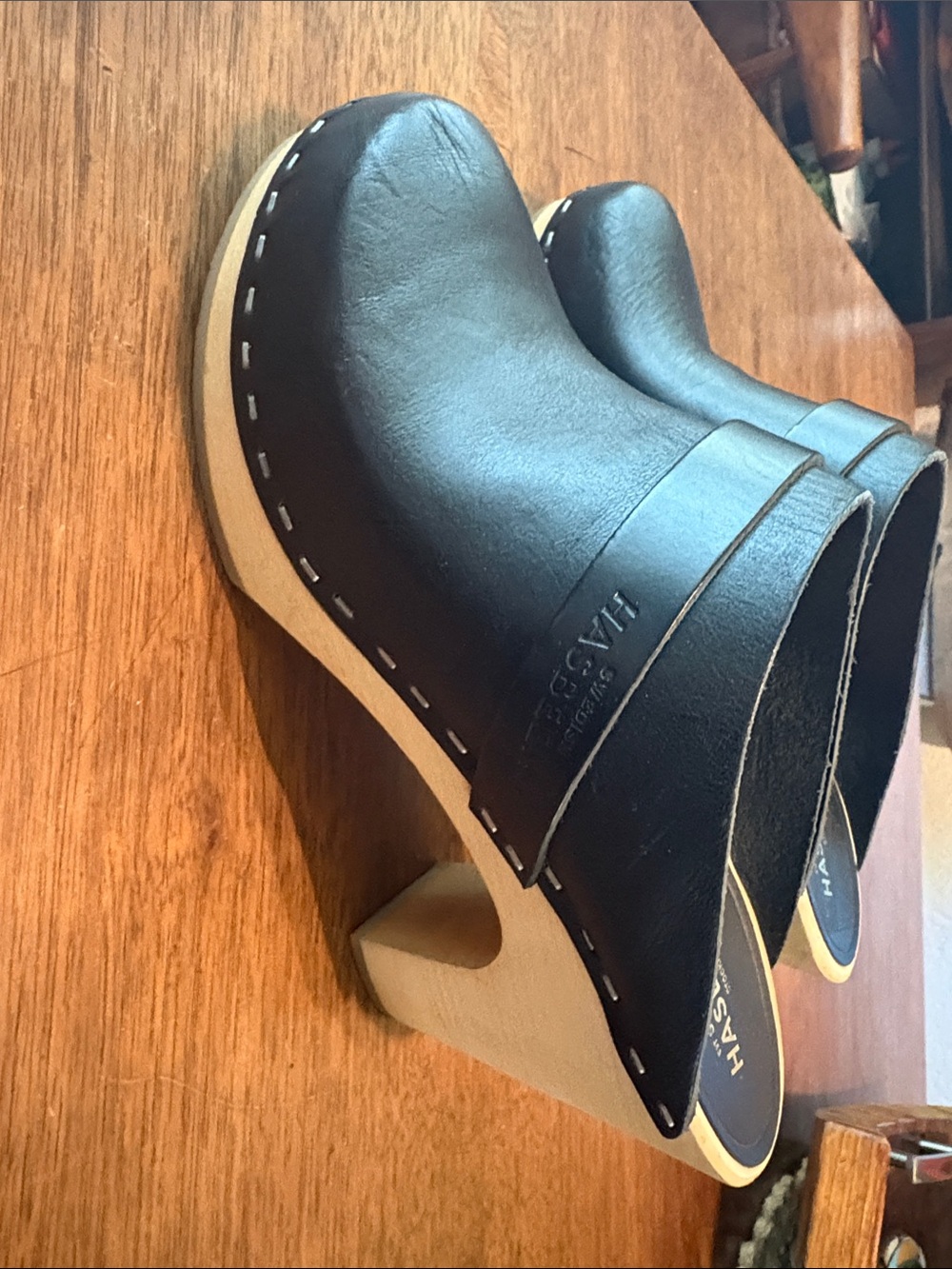 Black Swedish hasbeens Leather Clog Heels 36